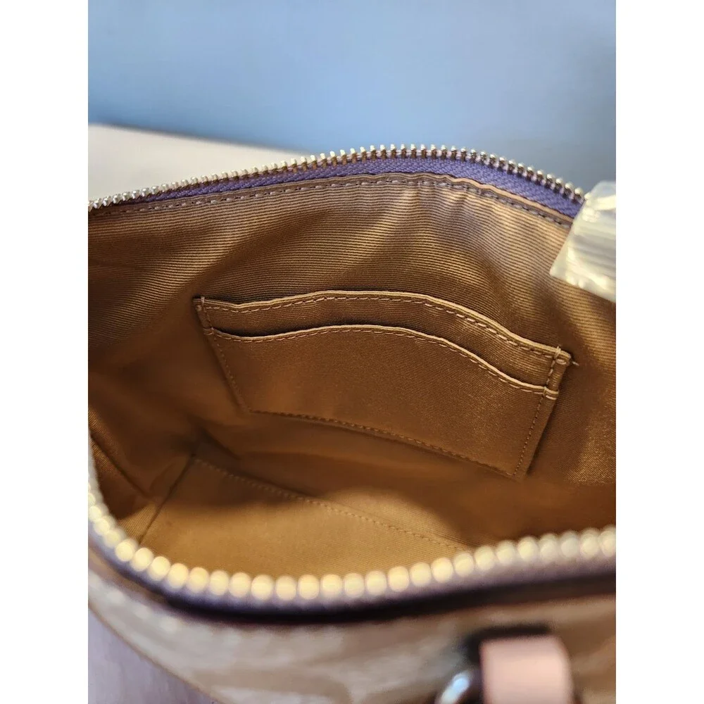 Coach Mini Gallery Satchel Crossbody In Signature Canvas 2 way Taupe Lilac NEW - Picture 11 of 16